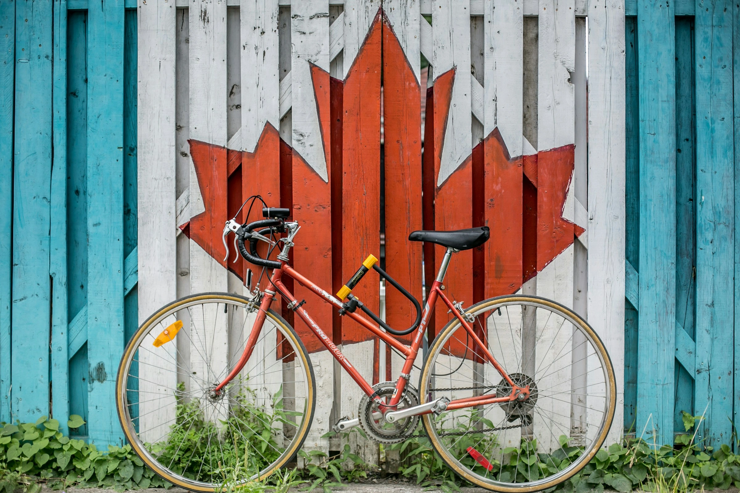 Muro; bandiera; canada; bicicletta