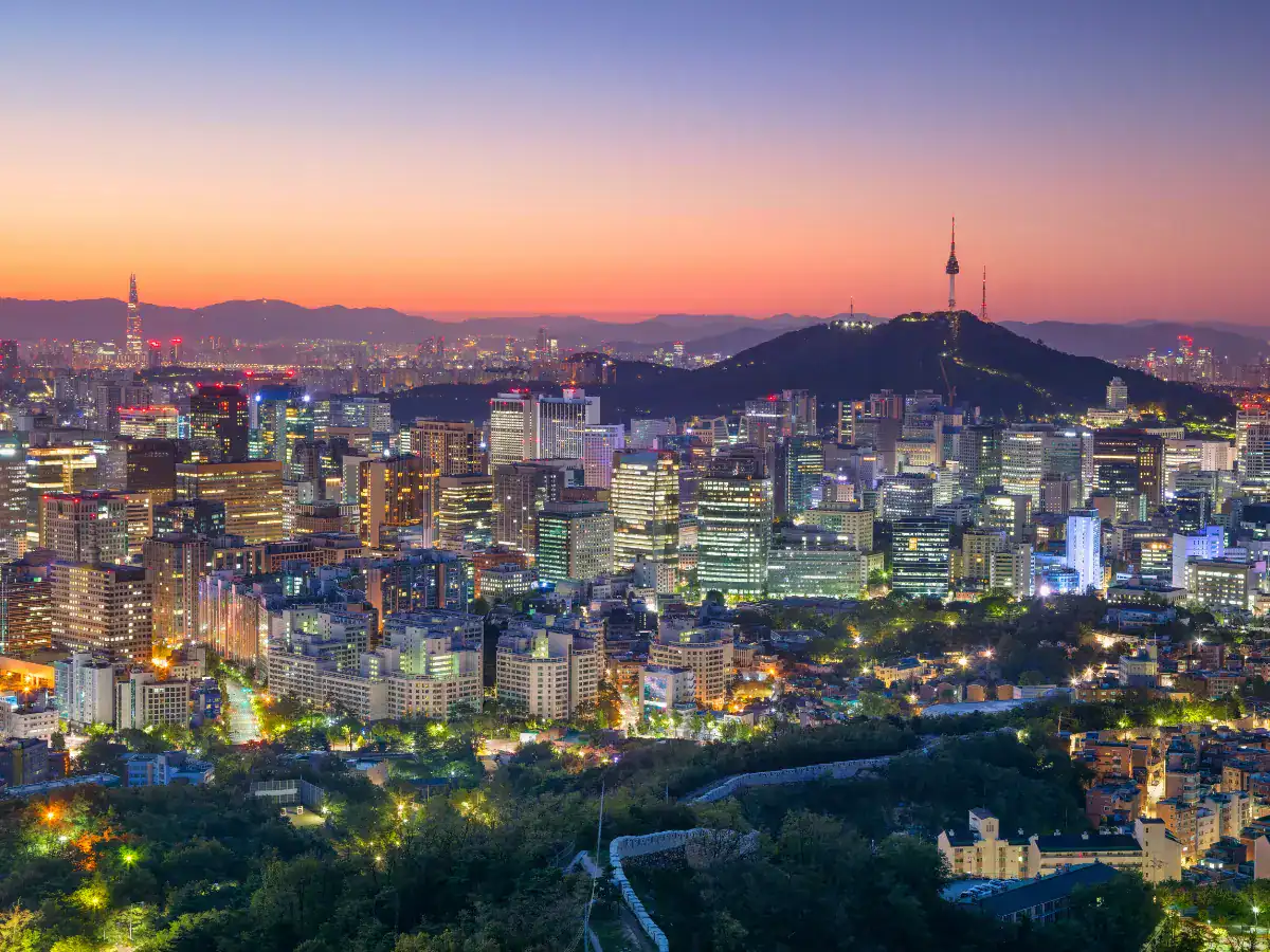 Panorama notturno di Seoul illuminata