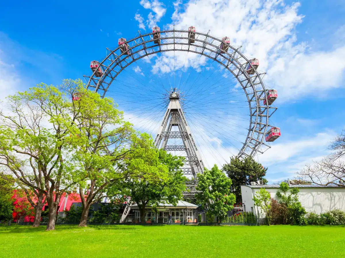 Ruota panoramica in un parco verde